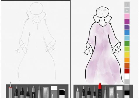 Starting my sketch. Right: color selection